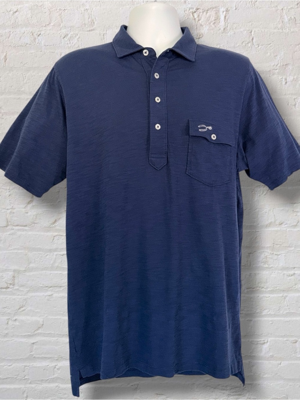 B.Draddy Men’s M Navy Slub Organic Pima Cotton Polo Shirt Chest Pocket Peru - Picture 2 of 10